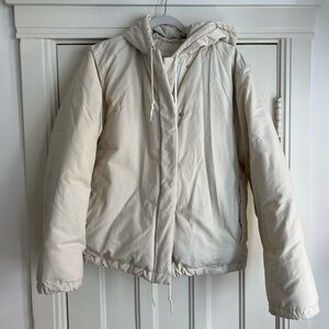 Helmut Lang Quilted Cream Puffer Jacket with Hood